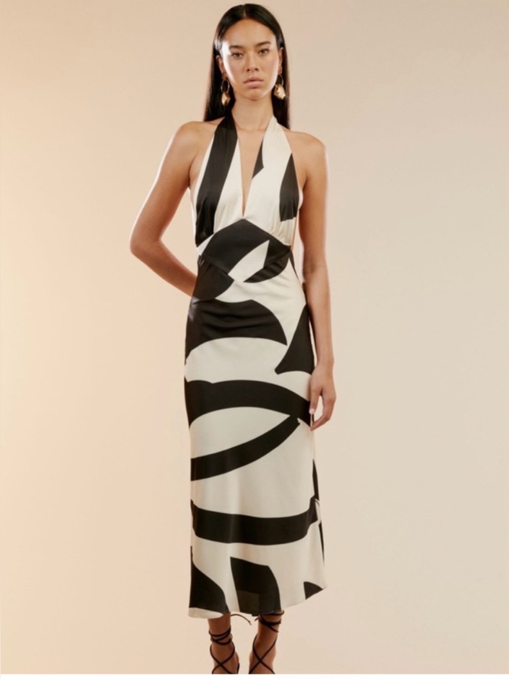 Bardot Black & White Backless Halter Maxi Dress